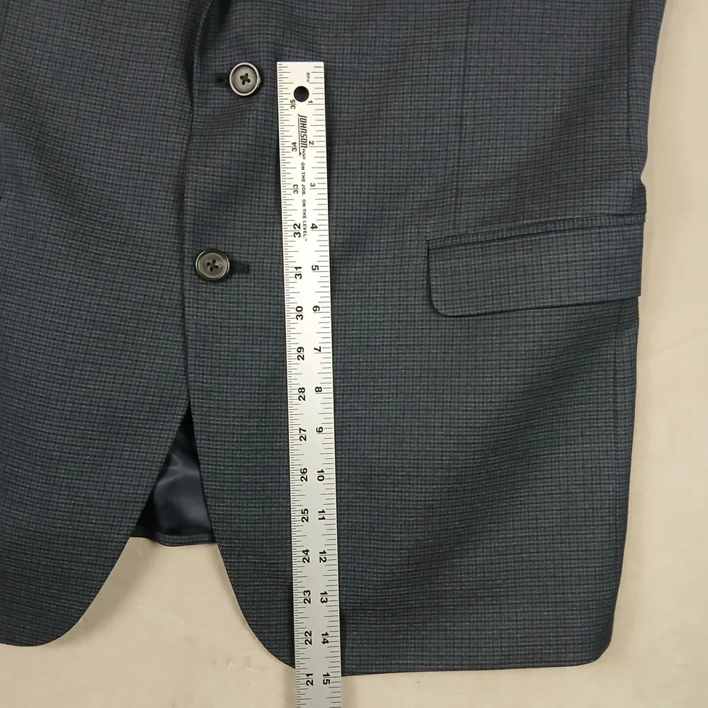 Chaps 44L Mens Sport Coat Jacket‎ Houndstooth Blue Rayon Polyester